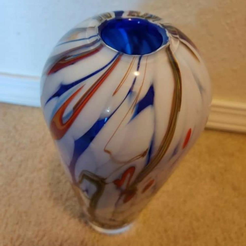 Hand made glass vase by Artist A.G. Svodoba in Czech Republic.